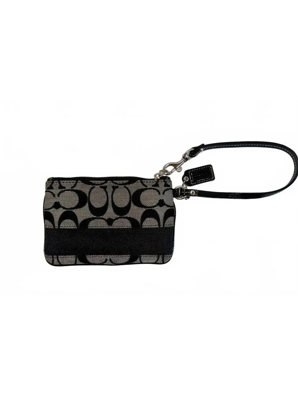 Coach | Signature Jacquard Patent Leather Wristlet Pouch | Black Grey/White